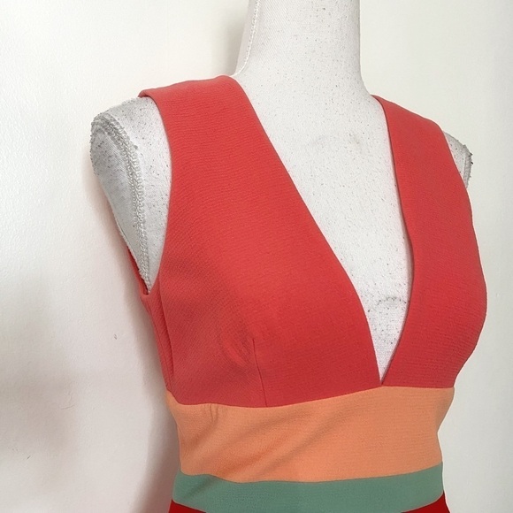 NWT BCBGMAXAZRIA LIZETTE CORAL COLORFUL STRIPES V-NECK SLEEVELESS MAXI DRESS - 2 - Picture 5 of 10